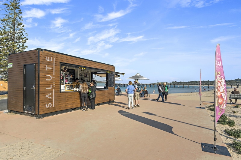 Coffs Harbour Jetty Café shipping container exterior on the boardwalk