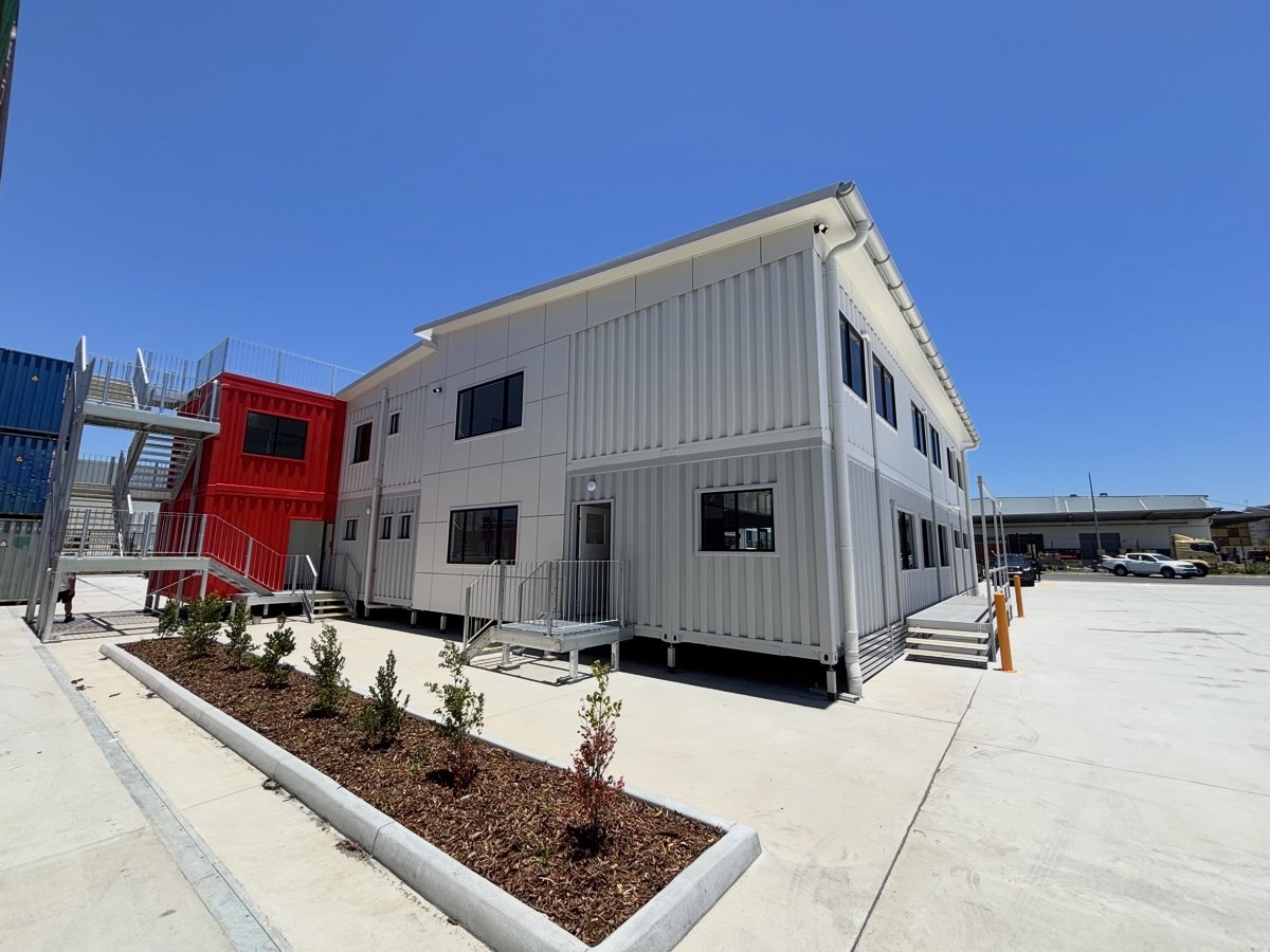 Multi-level shipping container commercial building at Port of Brisbane by Container Build Group