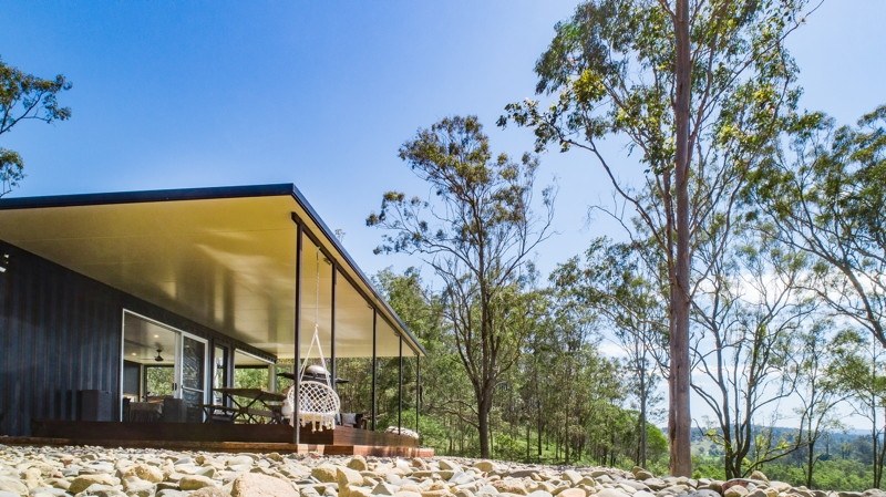 The Ranch off-grid container weekender under a skillion roof at Tabulam NSW