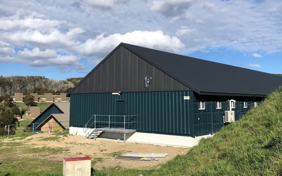 Snowy Hydro 32-man Alpine Lodge exterior — Australian factory-built container accommodation