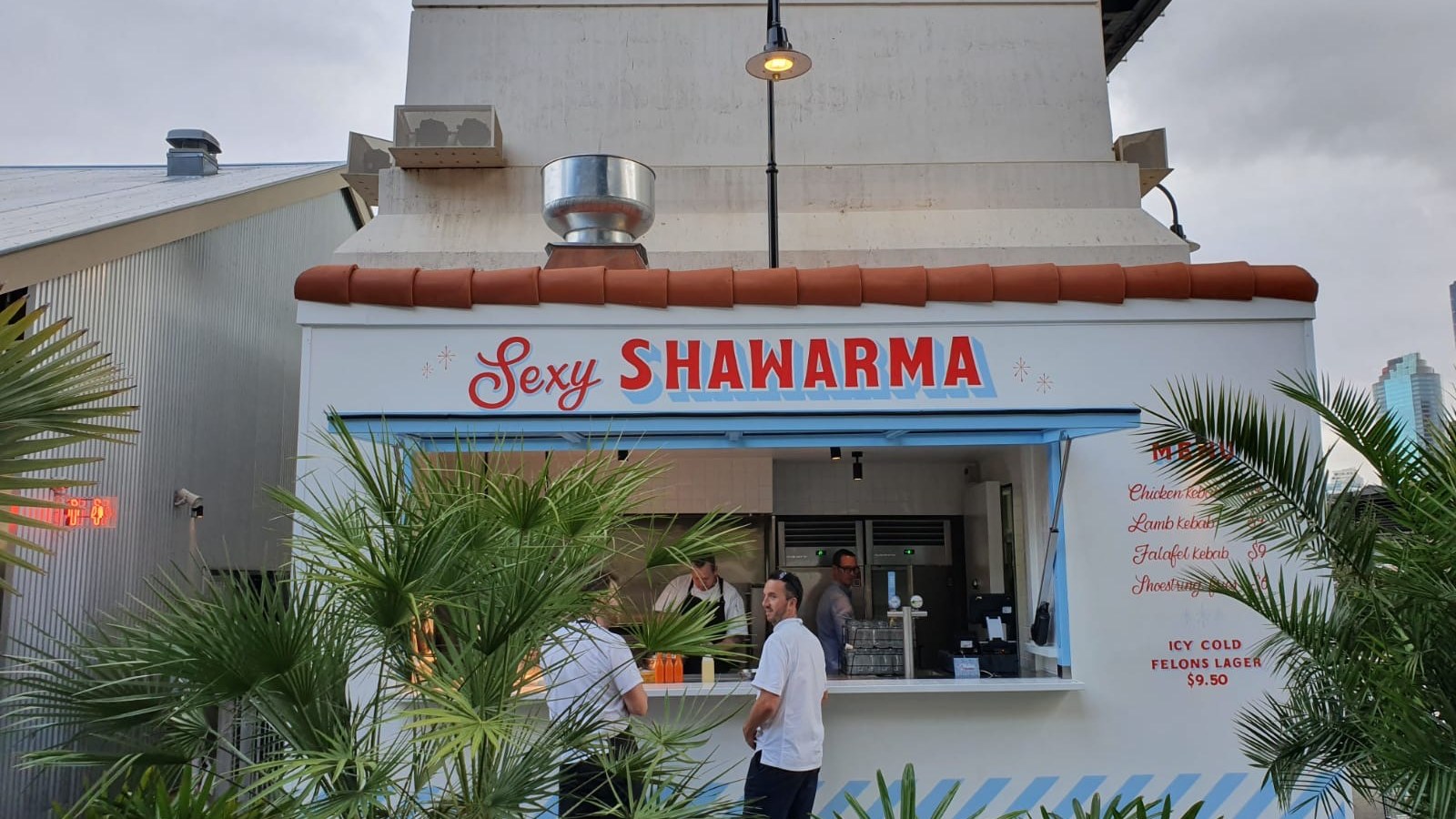 Sexy Shawarma shipping container kitchen exterior at Howard Smith Wharves Brisbane — Container Build Group