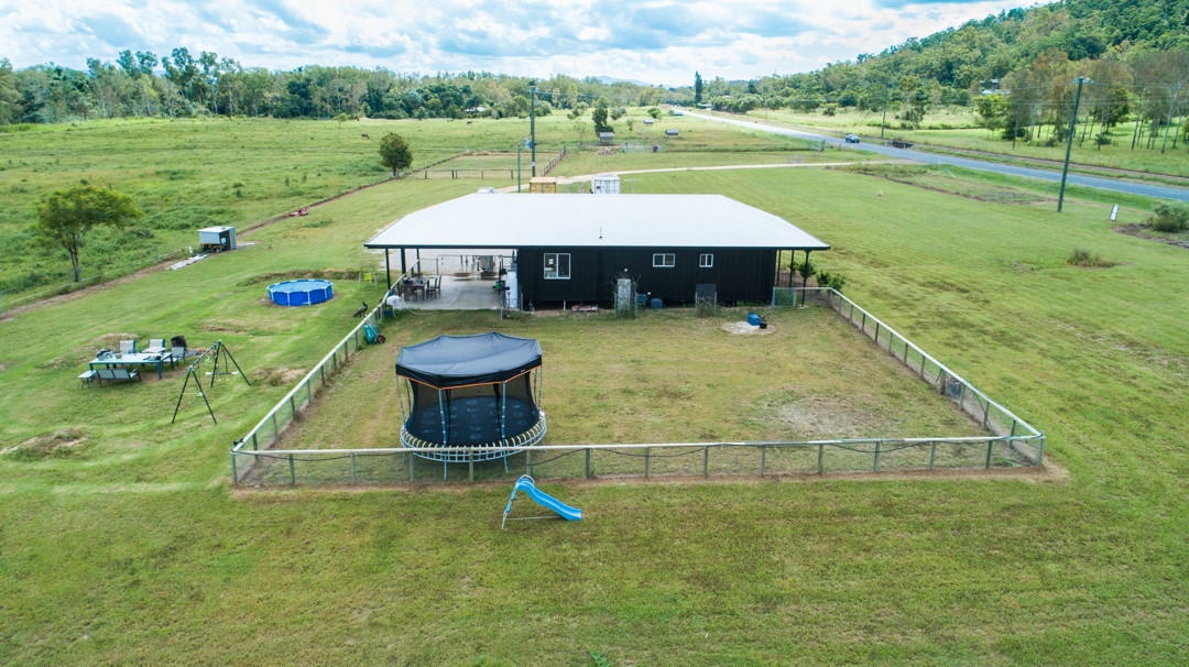 Aerial view of the Proserpine container home and fenced yard