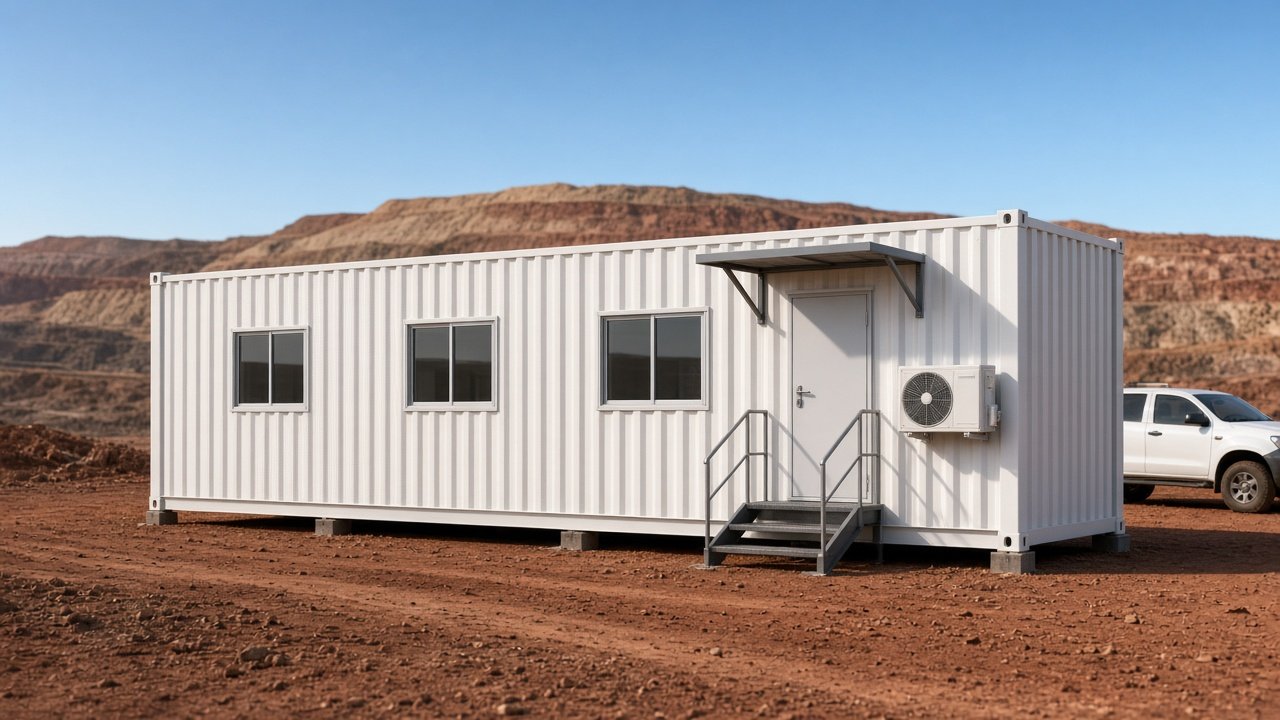 Concept render of a 40ft shipping container site office on a mine site
