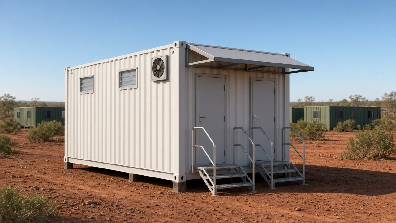 Concept render of a shipping container ablution block at a remote mining camp